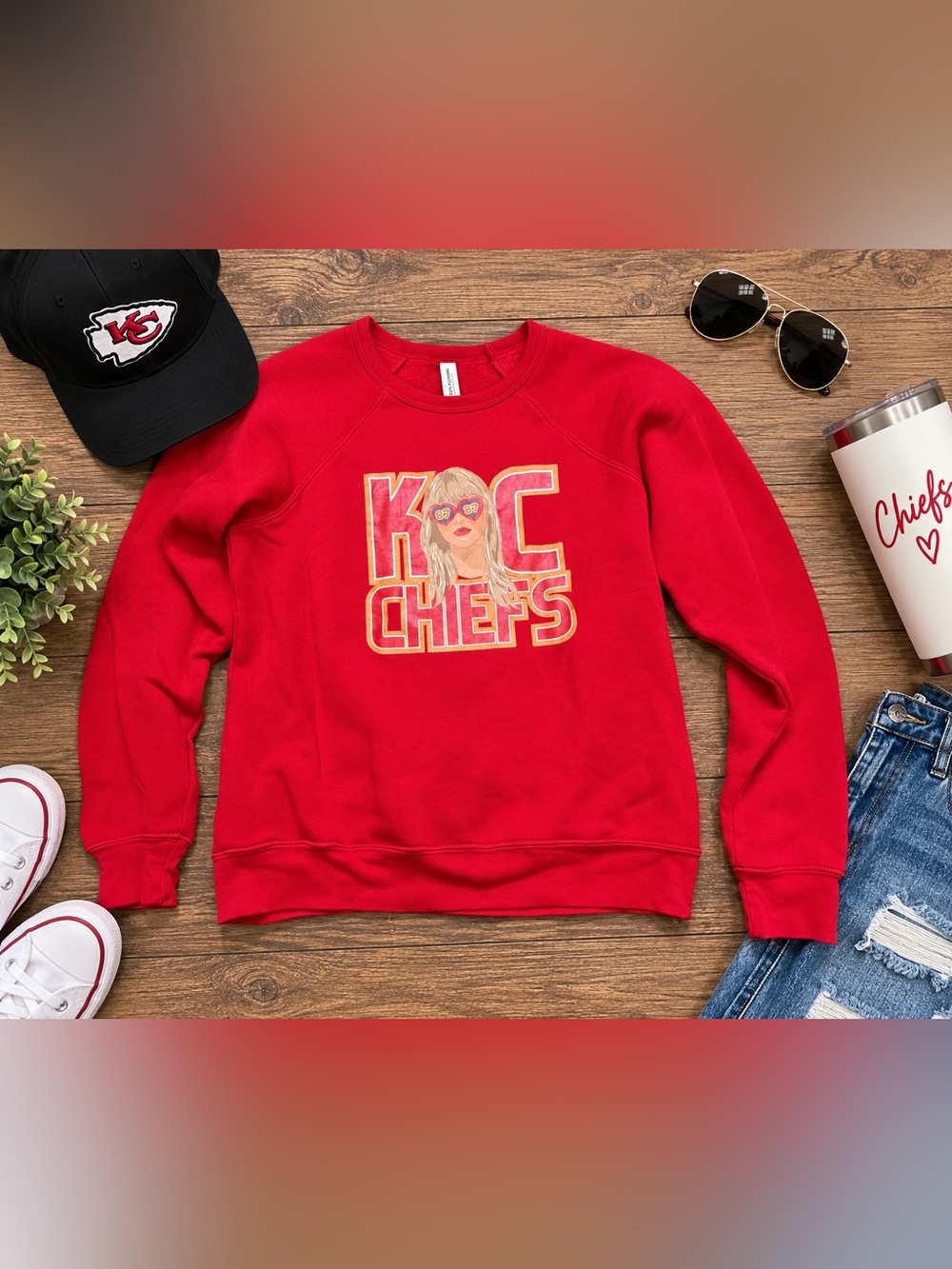 Bella Canvas Red Kansas City Chiefs Girl Graphic Crewneck Sweatshirt